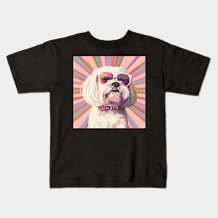 70s Maltese Vibes: Pastel Pup Parade Kids T-Shirt